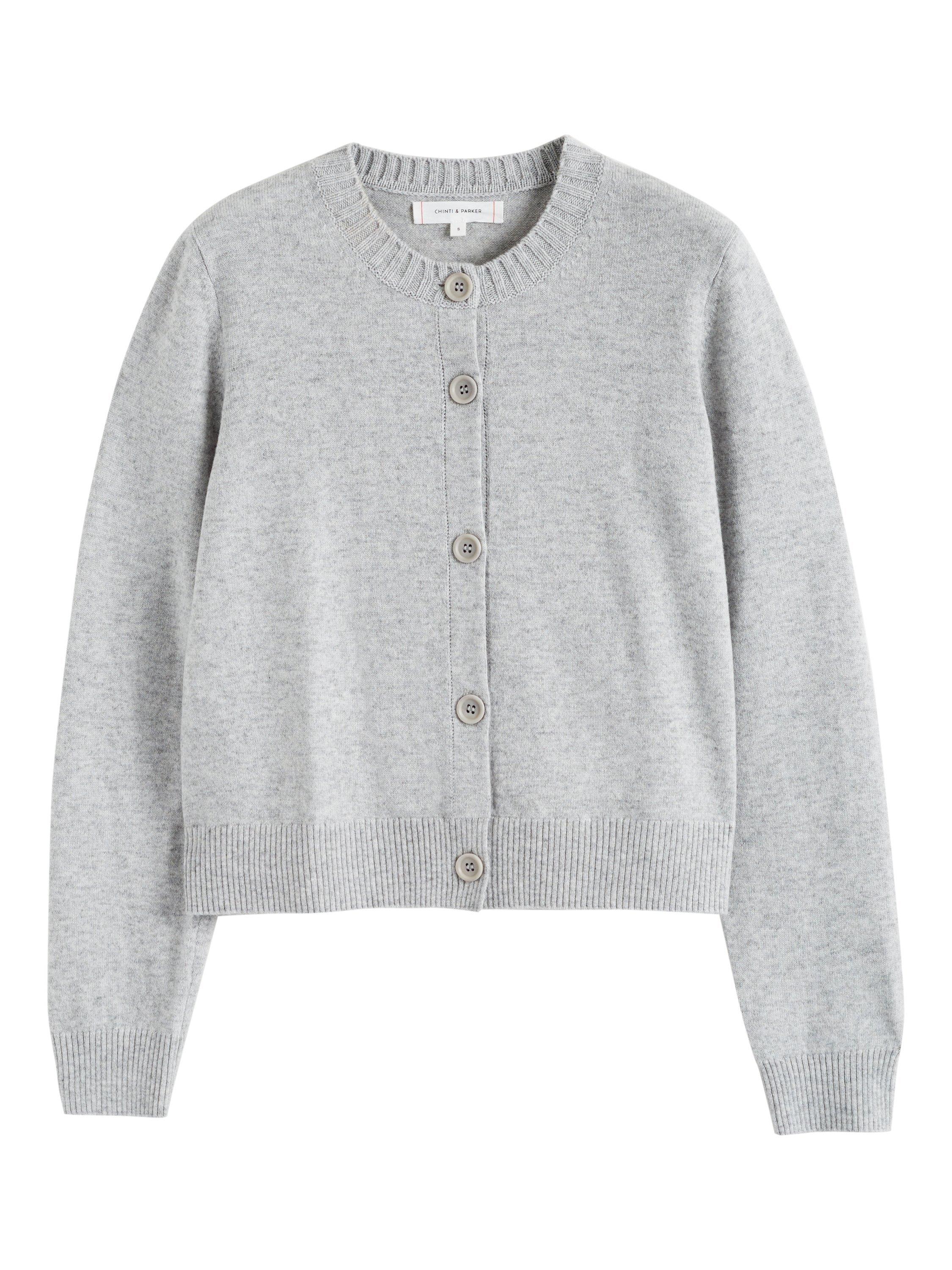 Product image 3 of 3, which shows Chinti & Parker Basics Crew Neck Wool Rich Cardigan, Light Grey, XS