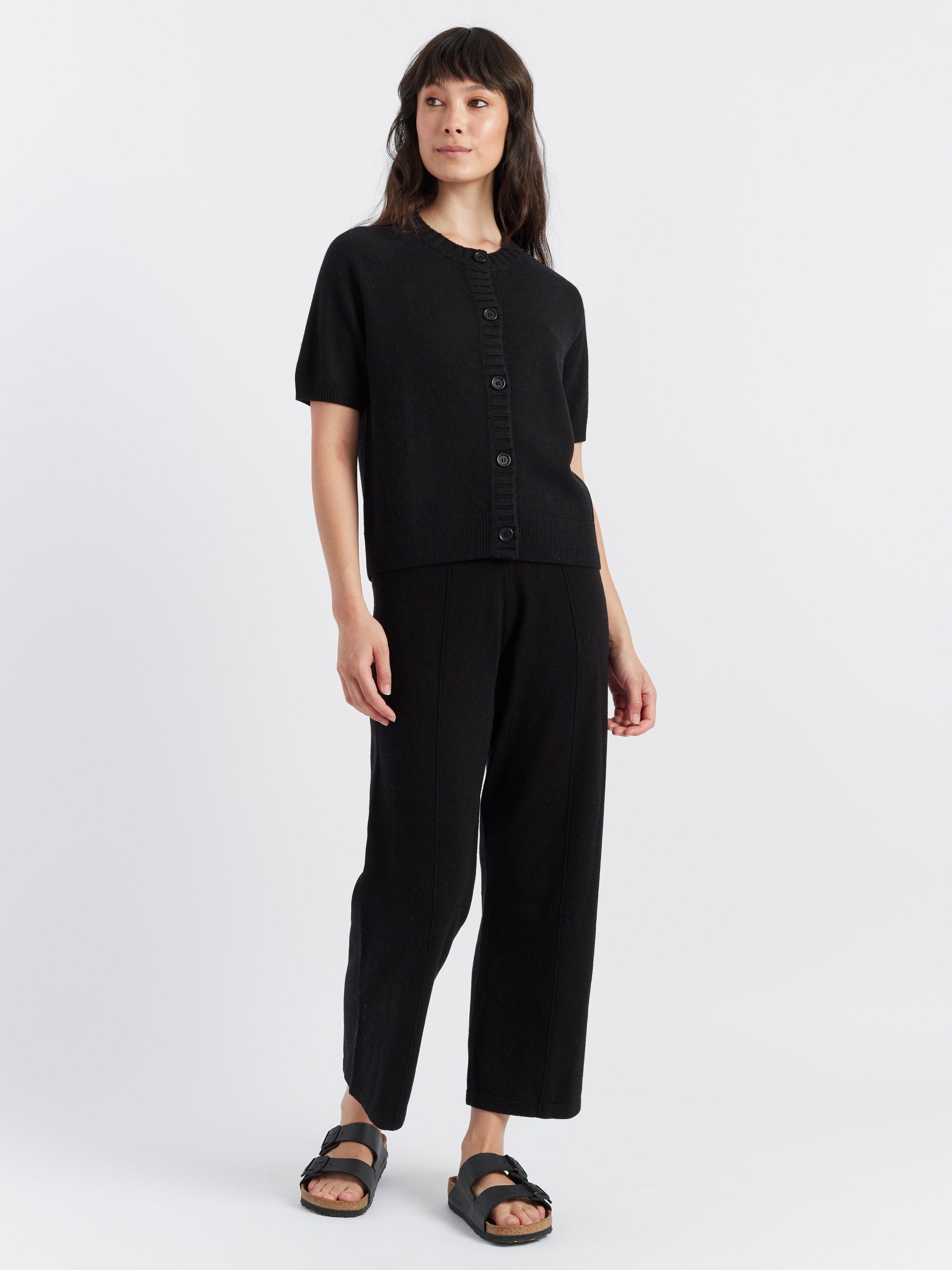 Product image 1 of 4, which shows Chinti & Parker Basics Cropped Wide Leg Wool Rich Trousers, Black, XS