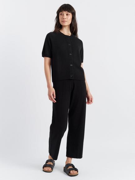 Chinti & Parker Basics Cropped Wide Leg Wool Rich Trousers, Black