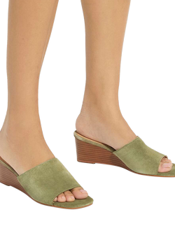 Dune London Kaydee Suede Wedge Mule Sandals - view 2, Sage