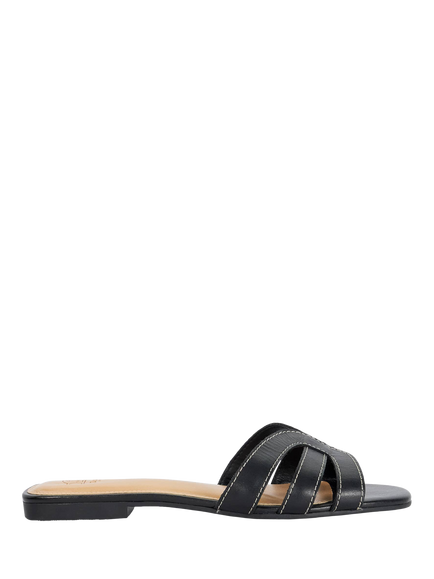 Dune London Larrissa Leather Footbed Sandals, Black