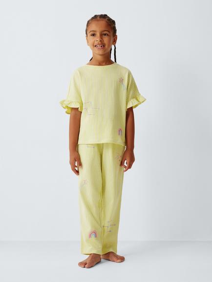 John Lewis Kids' Fine Stripe Pyjamas, Green, Green