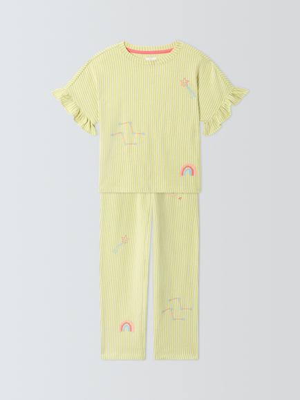 John Lewis Kids' Fine Stripe Pyjamas, Green, Green