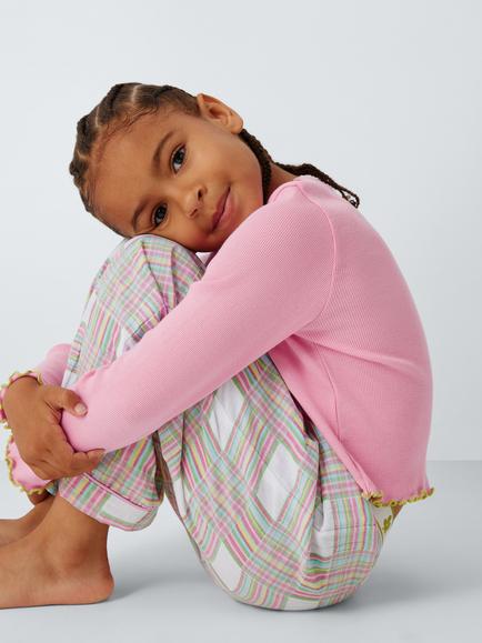 John Lewis Kids' Check & Jersey Pyjamas, Multi - view 2, Multi