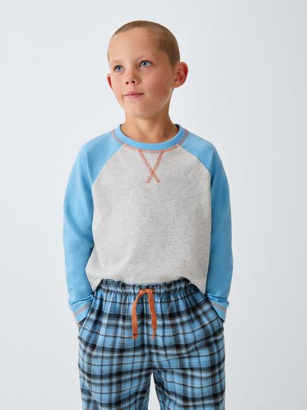 John Lewis Kids' Check Woven Pyjamas, Blue, Blue
