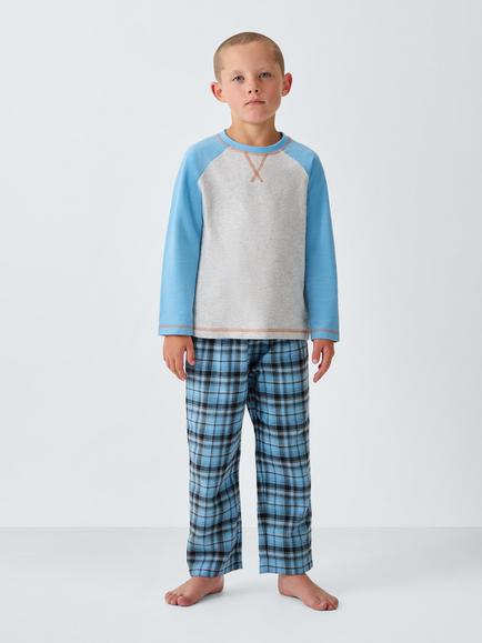 John Lewis Kids' Check Woven Pyjamas, Blue - view 2, Blue