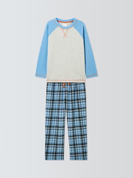John Lewis Kids' Check Woven Pyjamas, Blue, Blue