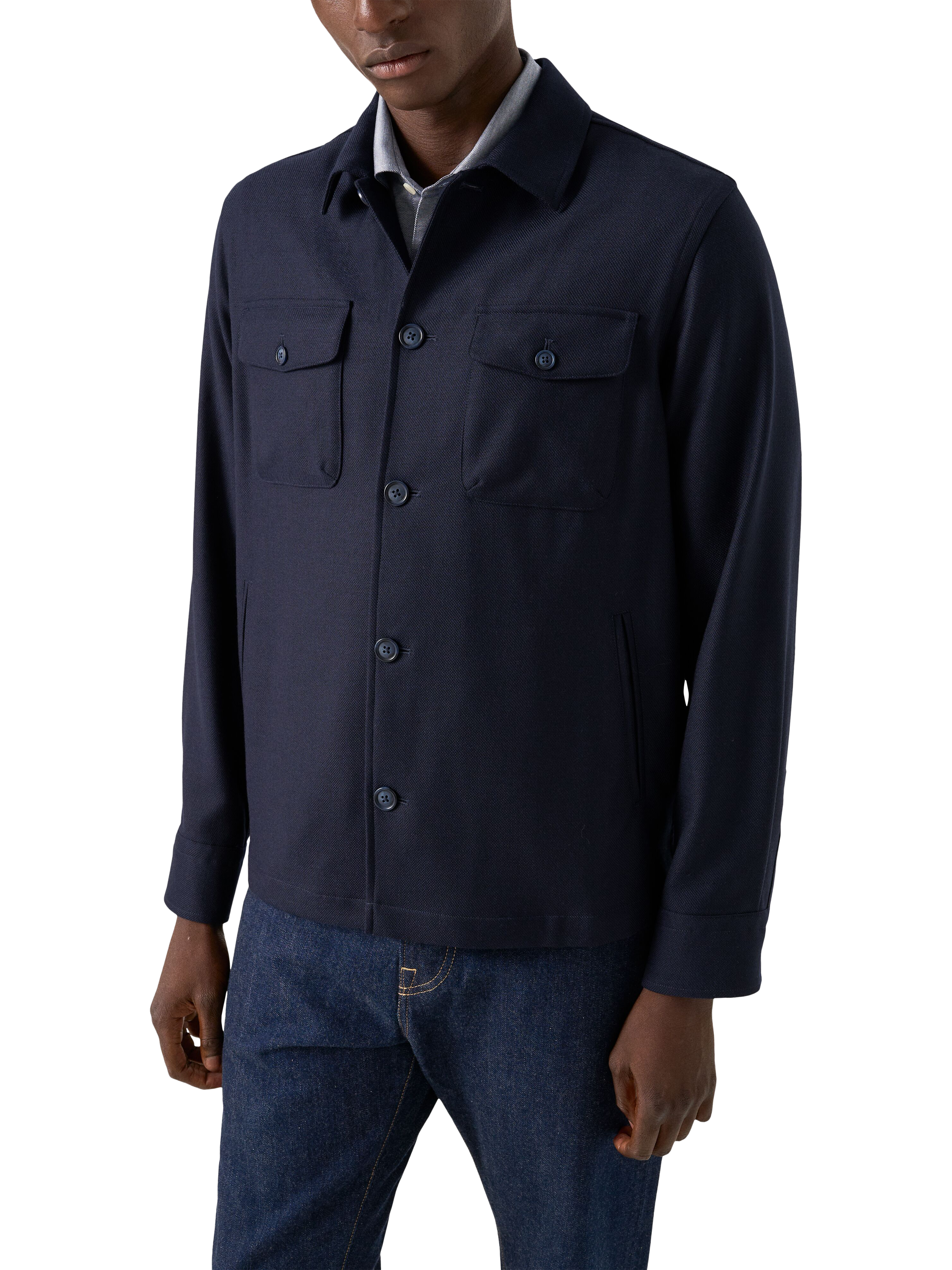 Product image 1 of 7, which shows Eton Wool Cashmere Blend Overshirt, Navy, S