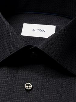 Eton Cotton Regular Fit Textured Dobby Weave Dogtooth Shirt, Black - view 2, Black