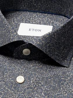 Eton Cotton Regular Fit Wrinkle-Resistant Floral Print Shirt, Dark Blue - view 2, Dark Blue