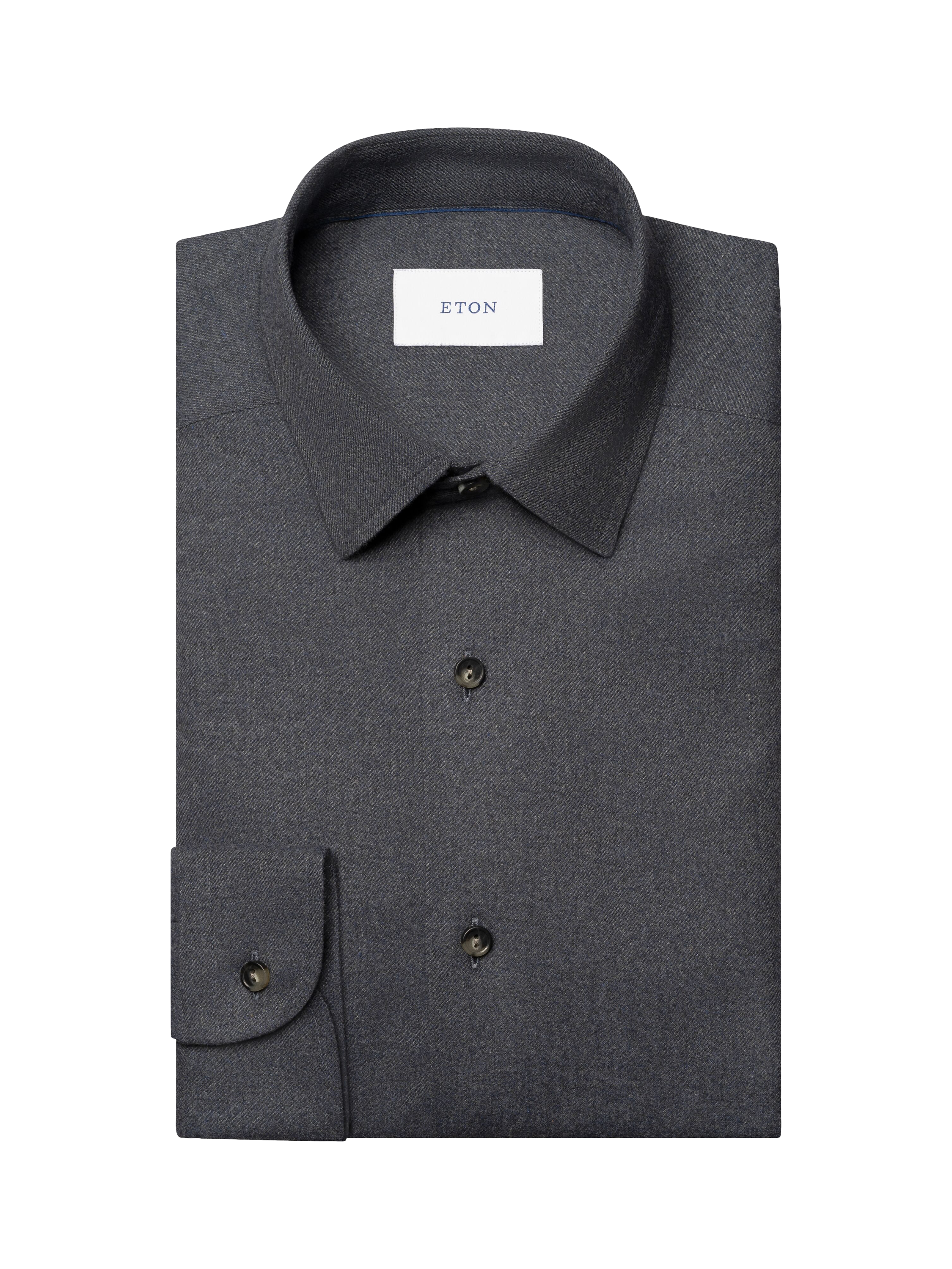 Product image 4 of 4, which shows Eton Cotton Regular Fit Flannel Shirt, Dark Blue, S