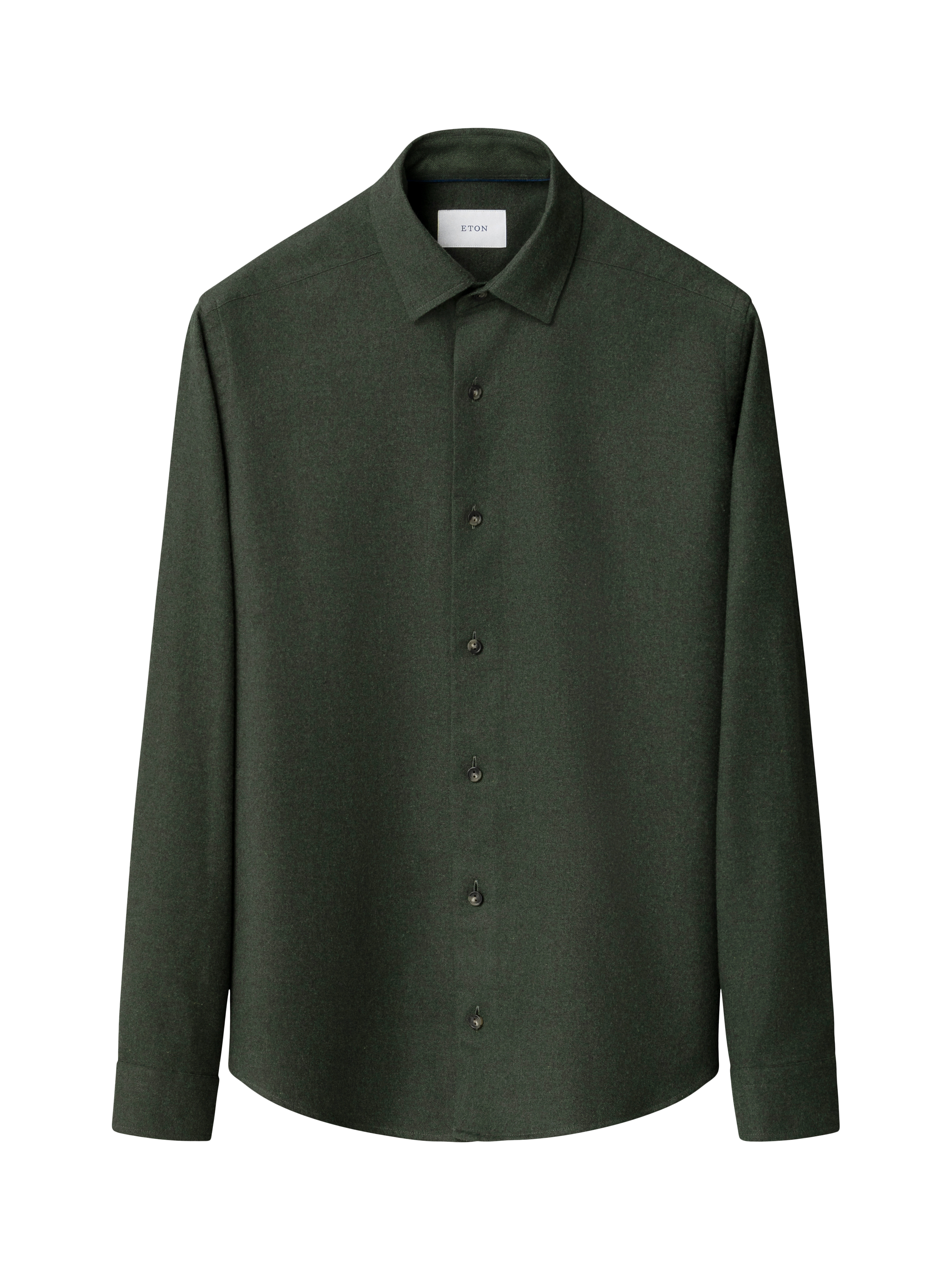 Product image 1 of 4, which shows Eton Cotton Regular Fit Flannel Shirt, Dark Green, S