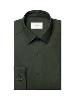 Eton Cotton Regular Fit Flannel Shirt, Dark Green - view 2, Dark Green