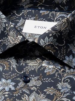 Eton Cotton Regular Fit Signature Twill Wrinkle-Resistant Floral Shirt, Dark Blue - view 2, Dark Blue