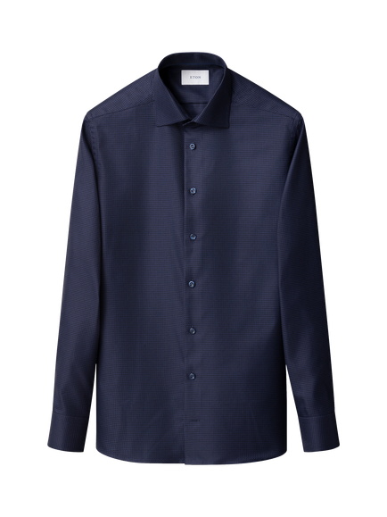 Eton Cotton Regular Fit Wrinkle-Resistant Dogtooth Shirt, Navy, Navy