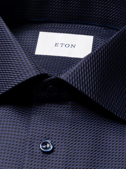 Eton Cotton Regular Fit Wrinkle-Resistant Dogtooth Shirt, Navy - view 2, Navy