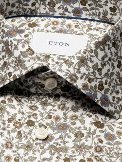 Eton Cotton Regular Fit Wrinkle-Resistant Floral Shirt, Brown - view 2, Brown