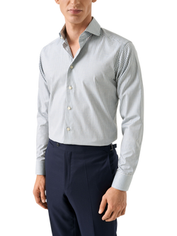 Eton Cotton Regular Fit Fine Twill Check Dress Shirt, Blue, Blue