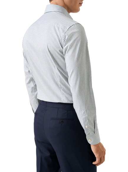 Eton Cotton Regular Fit Fine Twill Check Dress Shirt, Blue - view 2, Blue