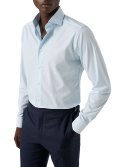 Eton Cotton Regular Fit Diagonal Textured Shirt, Light Blue, Light Blue