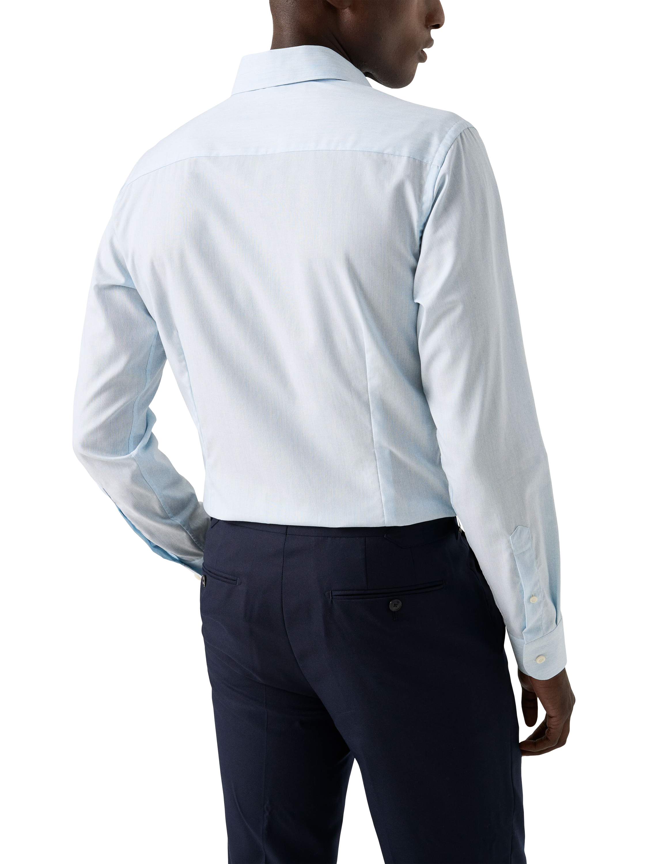Product image 2 of 8, which shows Eton Cotton Regular Fit Diagonal Textured Shirt, Light Blue, 14.5
