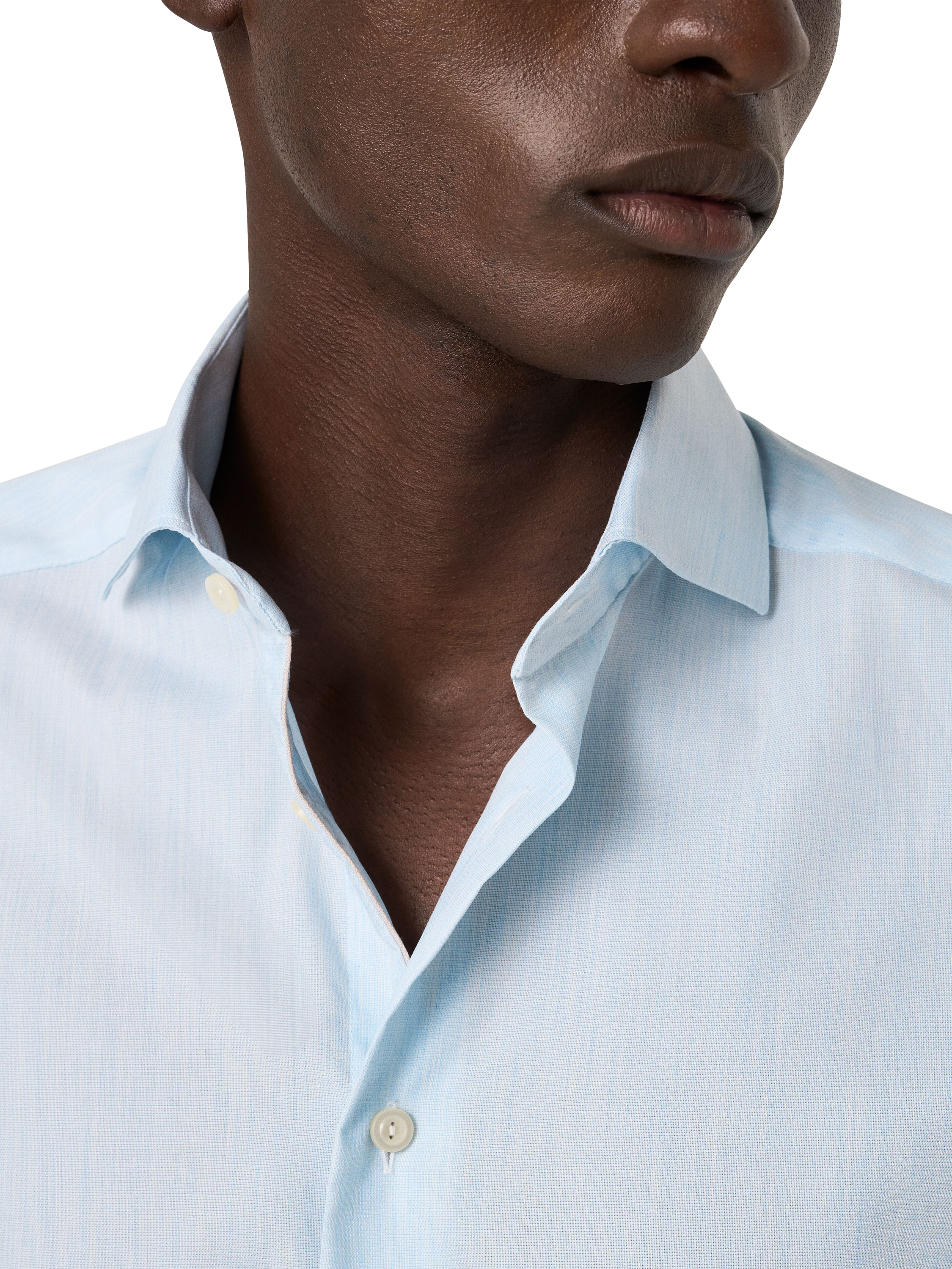 Product image 3 of 8, which shows Eton Cotton Regular Fit Diagonal Textured Shirt, Light Blue, 14.5