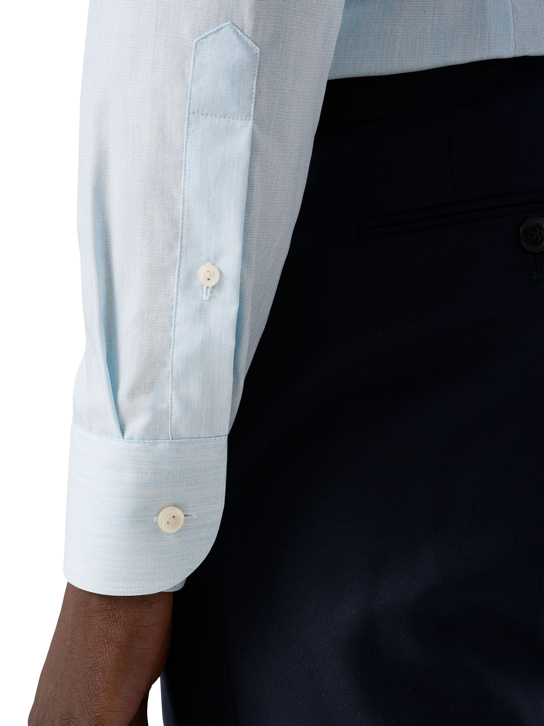 Product image 4 of 8, which shows Eton Cotton Regular Fit Diagonal Textured Shirt, Light Blue, 14.5