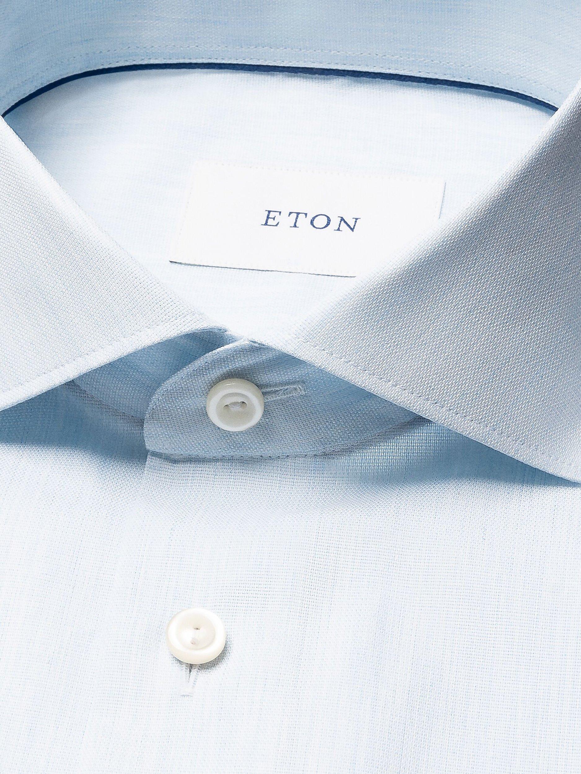 Product image 6 of 8, which shows Eton Cotton Regular Fit Diagonal Textured Shirt, Light Blue, 14.5