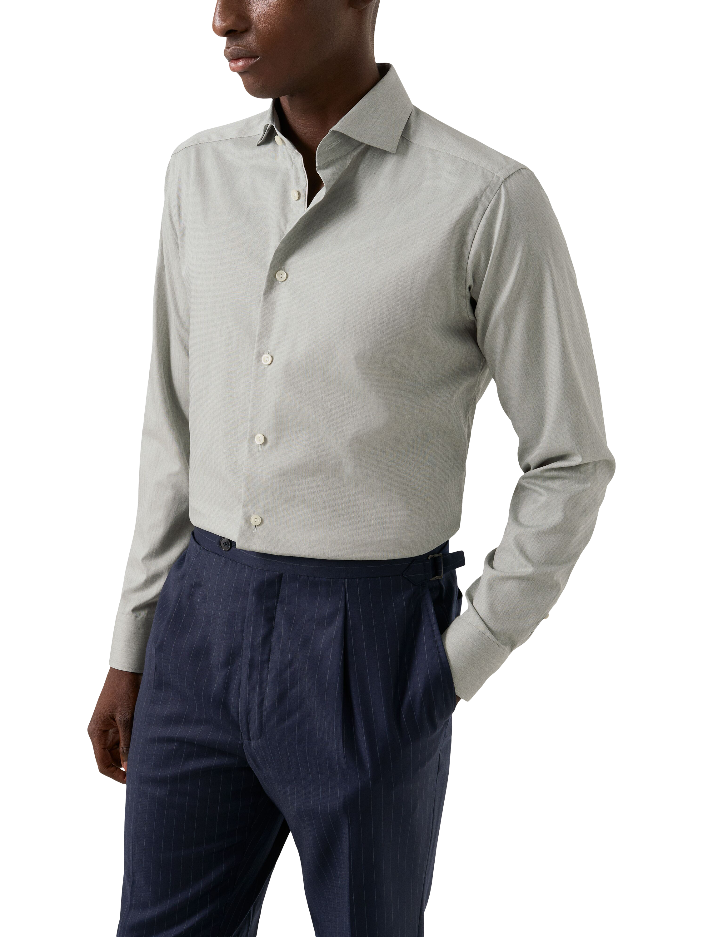 Product image 1 of 8, which shows Eton Cotton Regular Fit Diagonal Textured Shirt, Green, 15