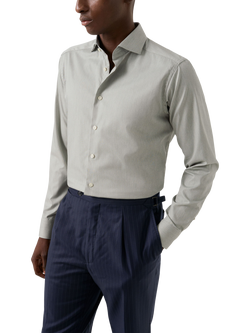 Eton Cotton Regular Fit Diagonal Textured Shirt, Green, Green