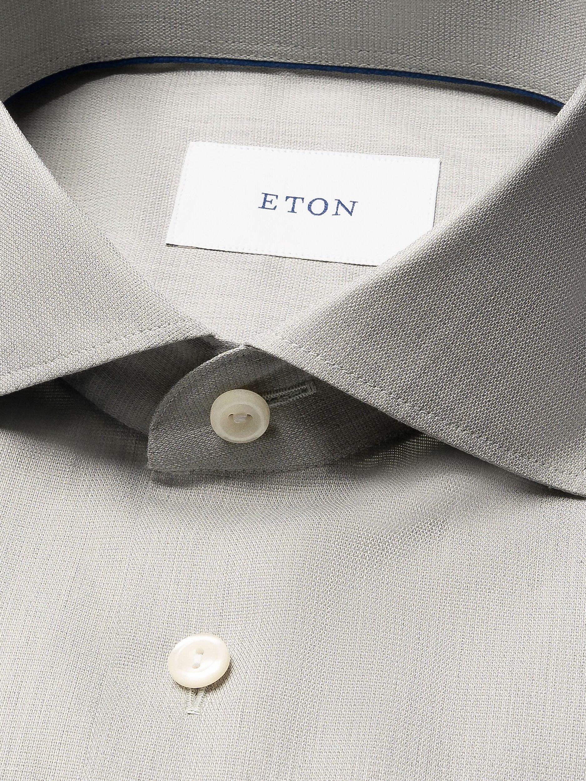 Product image 6 of 8, which shows Eton Cotton Regular Fit Diagonal Textured Shirt, Green, 15