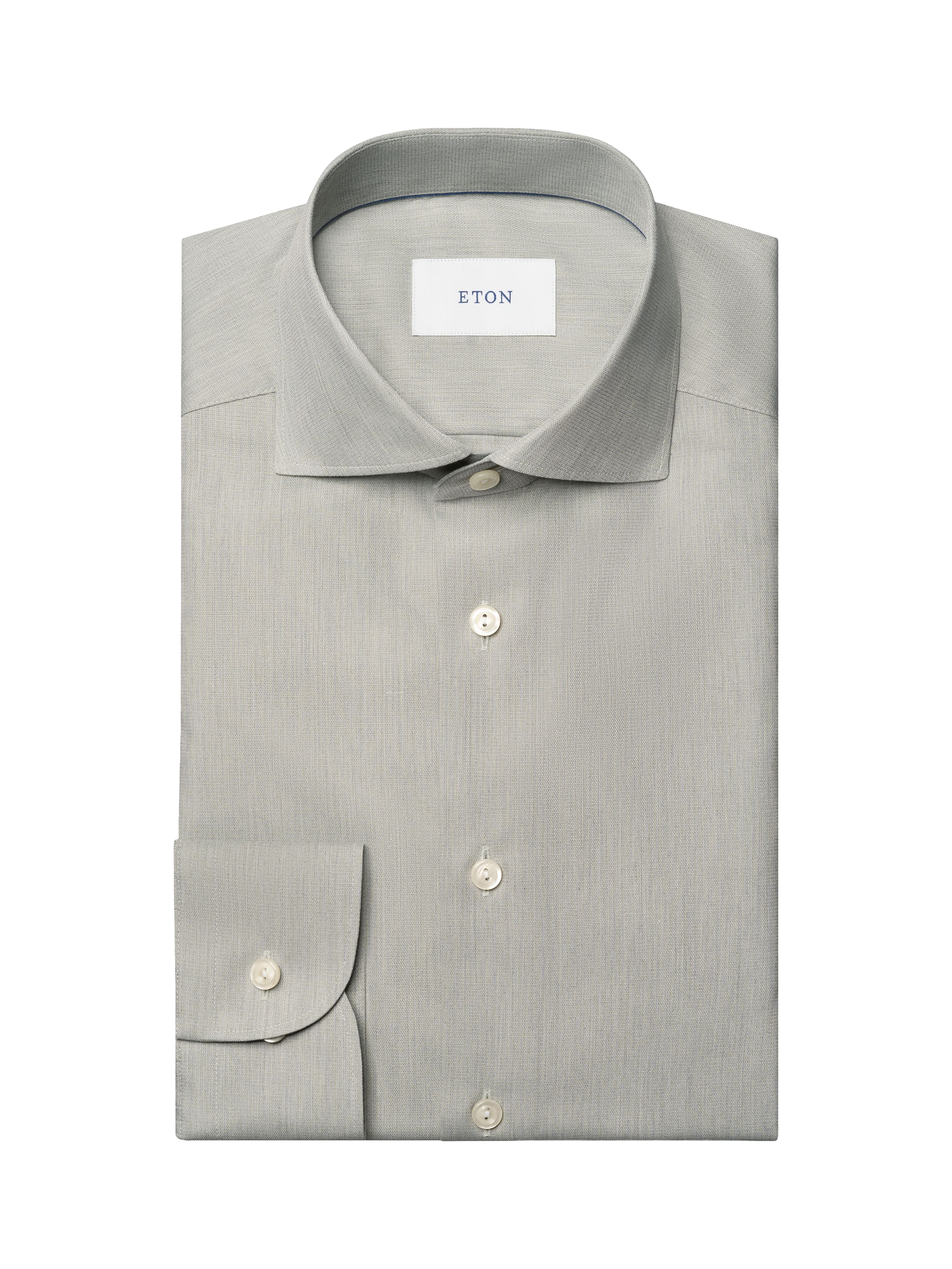 Product image 8 of 8, which shows Eton Cotton Regular Fit Diagonal Textured Shirt, Green, 15