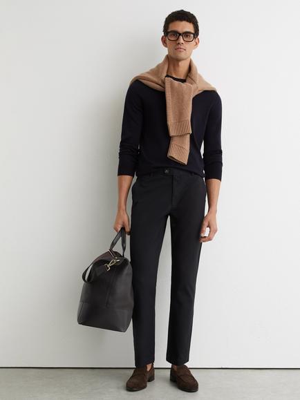 Reiss Dobby Pique Cotton Chinos, Navy, Navy