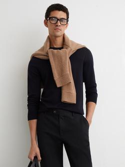 Reiss Dobby Pique Cotton Chinos, Navy - view 2, Navy