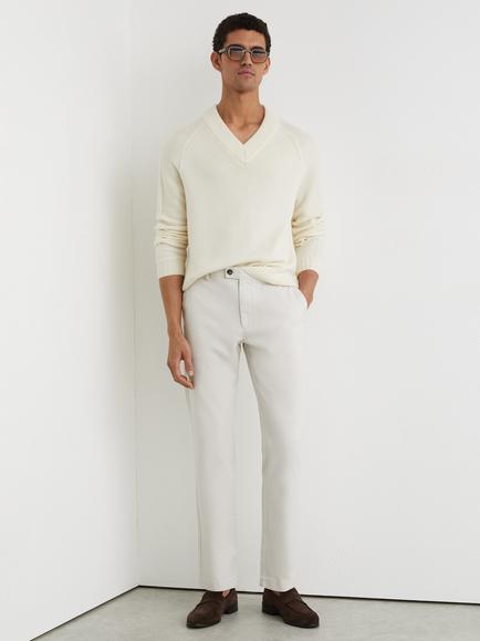 Reiss Straight Leg Cotton Chinos, Off White