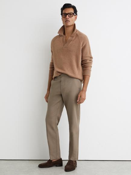 Reiss Straight Leg Cotton Chinos, Walnut Brown