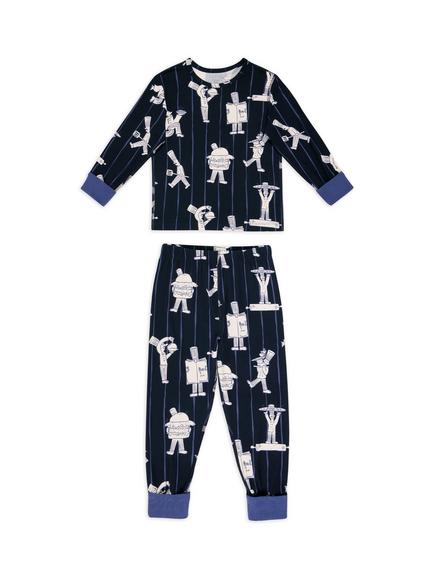 Chelsea Peers Kids' Chef Stripe Jersey Long Pyjama Set, Navy/Multi, Navy/Multi
