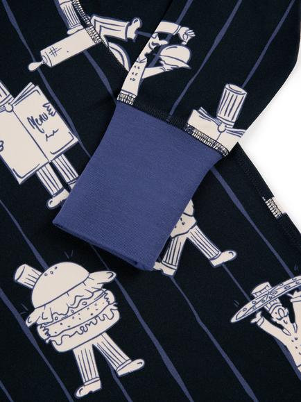 Chelsea Peers Kids' Chef Stripe Jersey Long Pyjama Set, Navy/Multi - view 2, Navy/Multi