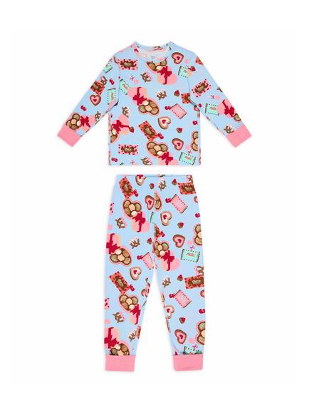 Chelsea Peers Chocolate Box Print Jersey Long Pyjama Set, Blue/Multi, Blue/Multi