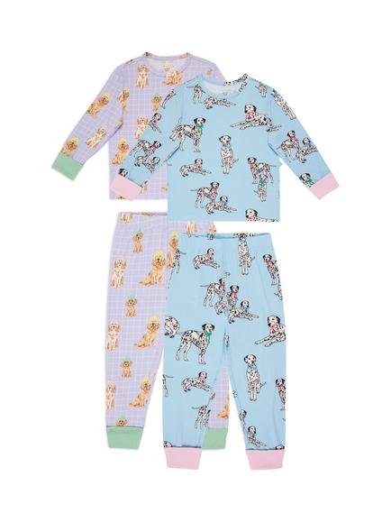 Chelsea Peers Kids' Spa Dogs/Dalmatians Jersey Long Pyjama Set, Pack of 2, Multi, Multi