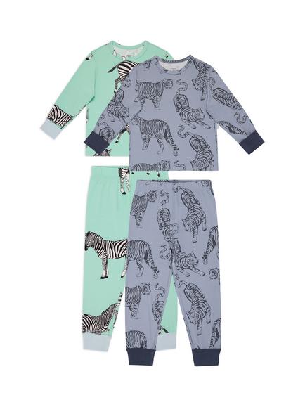 Chelsea Peers Kids' Zebra/Tigers Jersey Long Pyjama Set, Pack of 2, Multi, Multi