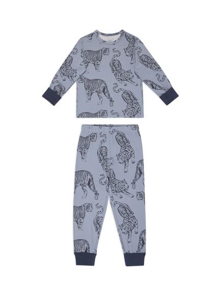 Chelsea Peers Kids' Zebra/Tigers Jersey Long Pyjama Set, Pack of 2, Multi - view 2, Multi