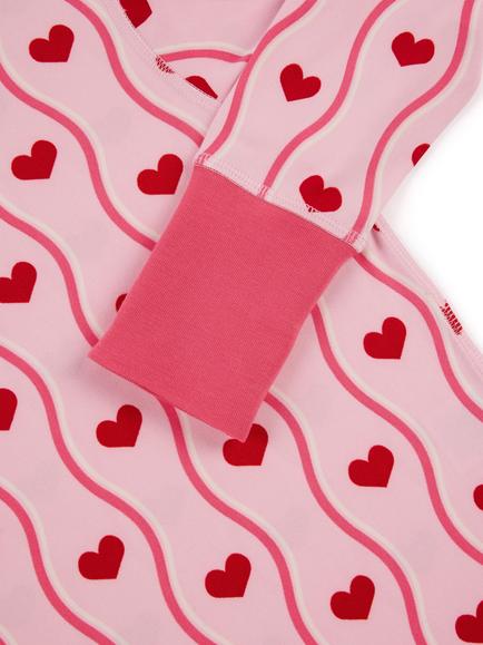Chelsea Peers Kids' Wavy Stripe Heart Jersey Long Pyjama Set, Pink/Red - view 2, Pink/Red