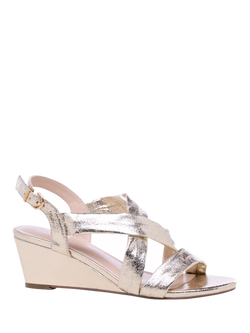 Paradox London Janis Wide Fit Wedge Heel Strappy Sandals, Champagne - view 2, Champagne