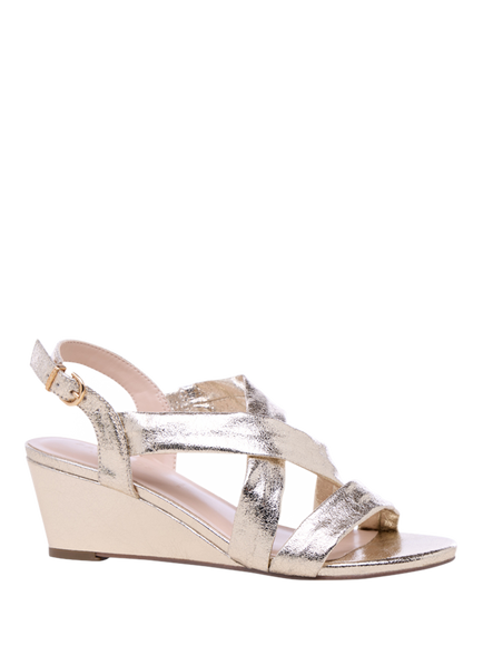 Paradox London Janis Wide Fit Wedge Heel Strappy Sandals, Champagne - view 2, Champagne