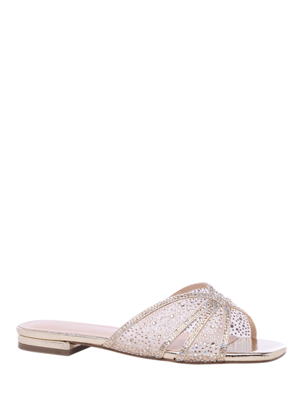 Paradox London Soleil Wide Fit Embellished Slider Sandals, Champagne, Champagne