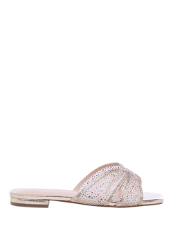 Paradox London Soleil Wide Fit Embellished Slider Sandals, Champagne - view 2, Champagne