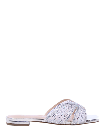 Paradox London Soleil Wide Fit Embellished Slider Sandals, Silver, Silver