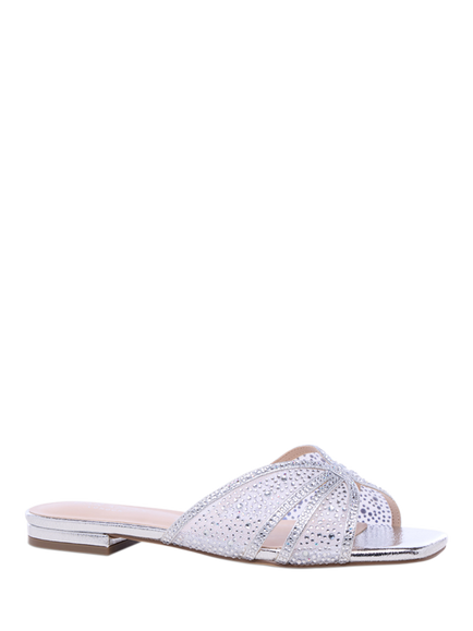 Paradox London Soleil Wide Fit Embellished Slider Sandals, Silver - view 2, Silver