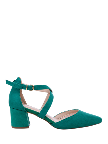 Paradox London Ffion Wide Fit Block Heel Court Shoes, Emerald Green, Emerald Green